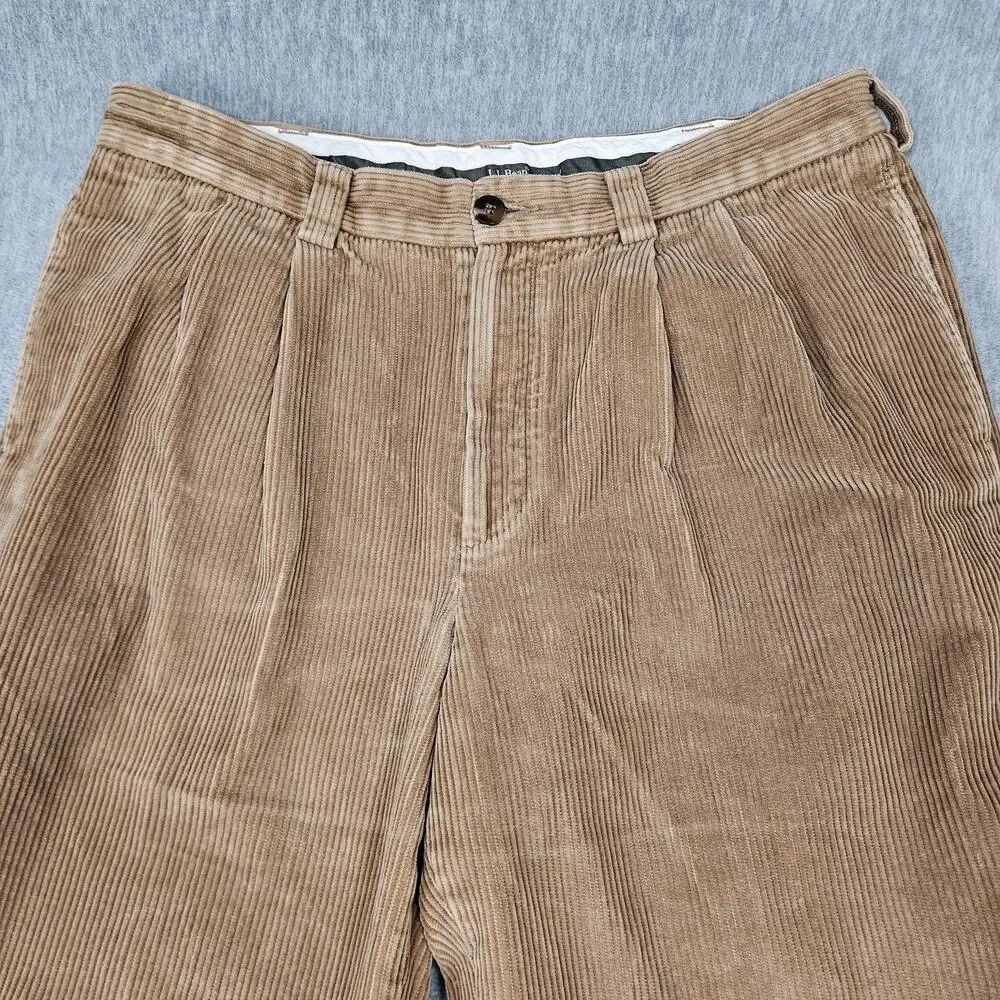 LL Bean Corduroy Pants Mens 35 (35x30) Tan Classic Fit Pleated Front Wide Wale